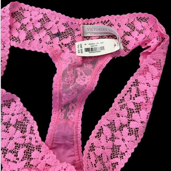 Victoria's Secret ultimate stretch lace One Size Fits All Thong Panty Pink - Picture 4 of 5